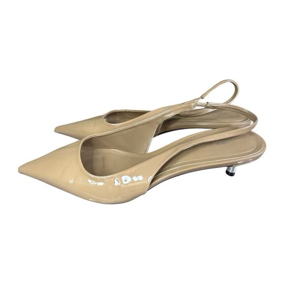 Zara Slingback Kitten Heels Patent Nude Pointed Toe Size 9 US - Picture 3 of 9